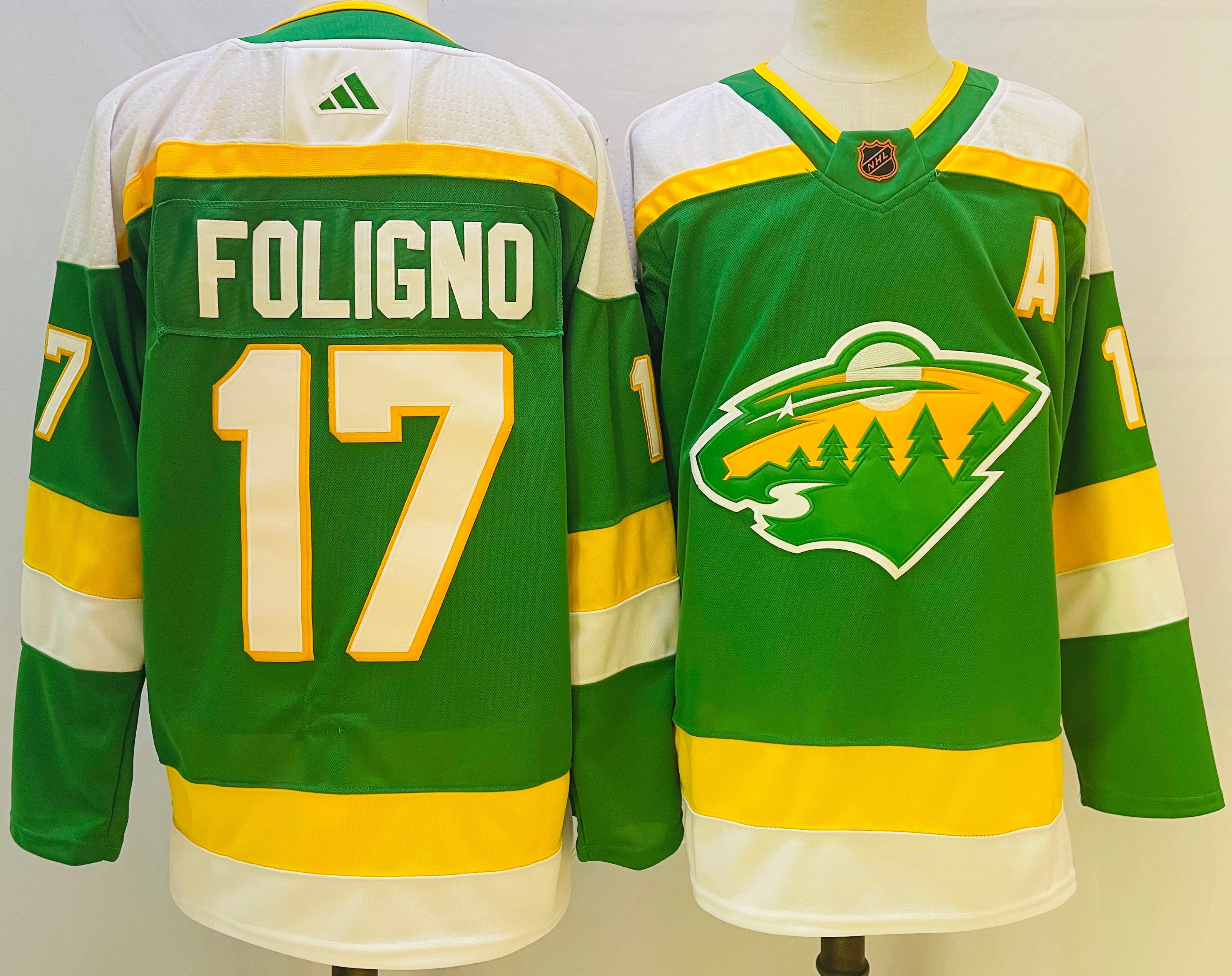 Men Minnesota Wild #17 Foligno Green Throwback 2022 Adidas NHL Jersey->minnesota wild->NHL Jersey